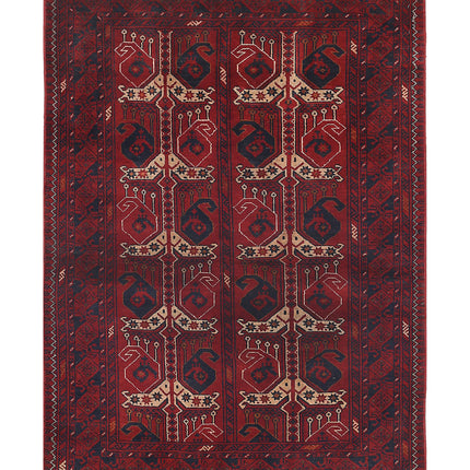 Afghan 3' 4" X 4' 9" Hand Knotted Wool Rug 3' 4" X 4' 9" (101 X 145) / Red / Wool