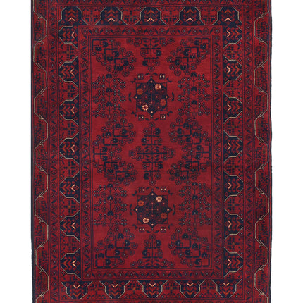 Afghan 3' 3" X 4' 9" Hand Knotted Wool Rug 3' 3" X 4' 9" (99 X 145) / Red / Wool