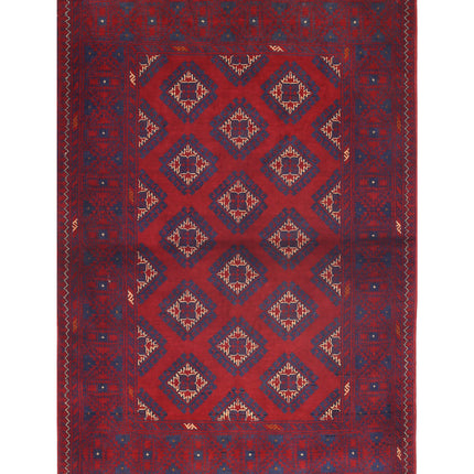 Afghan 3' 3" X 4' 10" Hand Knotted Wool Rug 3' 3" X 4' 10" (99 X 147) / Red / Wool
