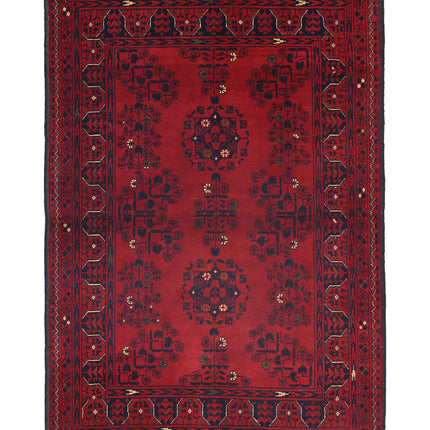 Afghan 3' 2" X 4' 8" Hand Knotted Wool Rug 3' 2" X 4' 8" (97 X 142) / Red / Wool
