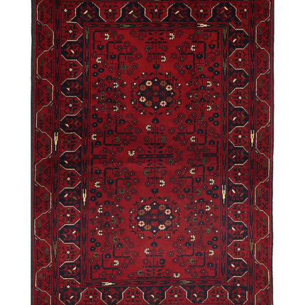 Afghan 3' 1" X 4' 7" Hand Knotted Wool Rug 3' 1" X 4' 7" (94 X 140) / Red / Wool