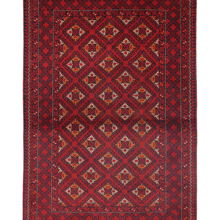 Afghan 3' 3" X 4' 9" Hand Knotted Wool Rug 3' 3" X 4' 9" (99 X 145) / Red / Wool