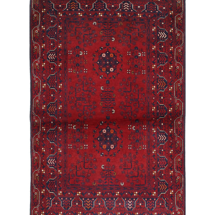 Afghan 3' 2" X 5' 0" Hand Knotted Wool Rug 3' 2" X 5' 0" (97 X 152) / Red / Wool