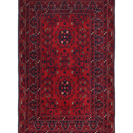 Afghan 3' 1" X 5' 0" Hand Knotted Wool Rug 3' 1" X 5' 0" (94 X 152) / Red / Wool