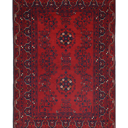 Afghan 3' 3" X 4' 1" Hand Knotted Wool Rug 3' 3" X 4' 1" (99 X 124) / Red / Wool