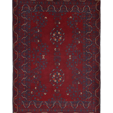 Afghan 3' 4" X 4' 10" Hand Knotted Wool Rug 3' 4" X 4' 10" (101 X 147) / Red / Wool