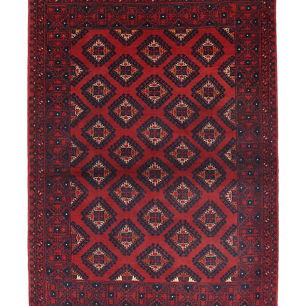 Afghan 3' 3" X 4' 7" Hand Knotted Wool Rug 3' 3" X 4' 7" (99 X 140) / Red / Wool
