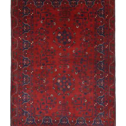 Afghan 3' 4" X 4' 9" Hand Knotted Wool Rug 3' 4" X 4' 9" (101 X 145) / Red / Wool