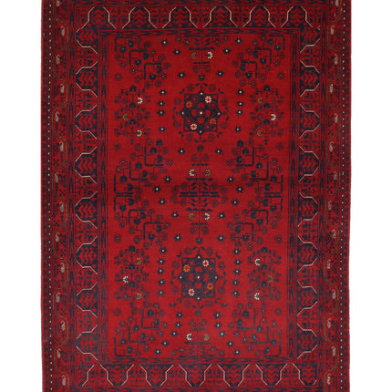Afghan 3' 4" X 4' 9" Hand Knotted Wool Rug 3' 4" X 4' 9" (101 X 145) / Red / Wool