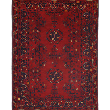 Afghan 3' 4" X 4' 9" Hand Knotted Wool Rug 3' 4" X 4' 9" (101 X 145) / Red / Wool