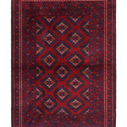 Afghan 3' 3" X 4' 8" Hand Knotted Wool Rug 3' 3" X 4' 8" (99 X 142) / Red / Wool