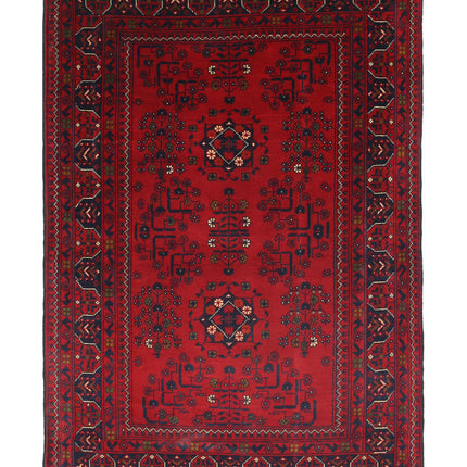 Afghan 3' 2" X 4' 8" Hand Knotted Wool Rug 3' 2" X 4' 8" (97 X 142) / Red / Wool