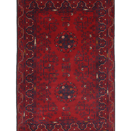 Afghan 3' 1" X 4' 10" Hand Knotted Wool Rug 3' 1" X 4' 10" (94 X 147) / Red / Wool