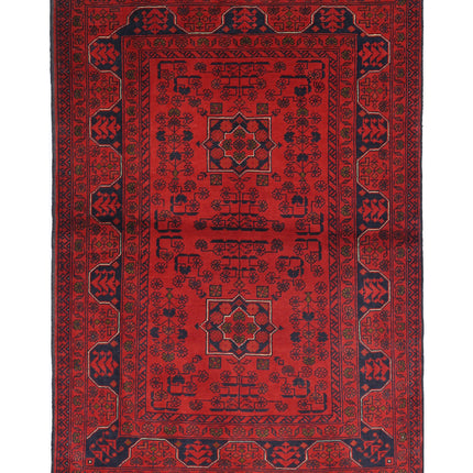 Afghan 3' 4" X 4' 10" Hand Knotted Wool Rug 3' 4" X 4' 10" (101 X 147) / Red / Wool