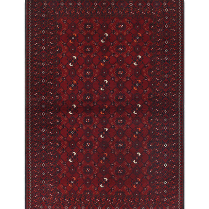 Afghan 3' 8" X 5' 11" Hand Knotted Wool Rug 3' 8" X 5' 11" (112 X 180) / Red / Wool