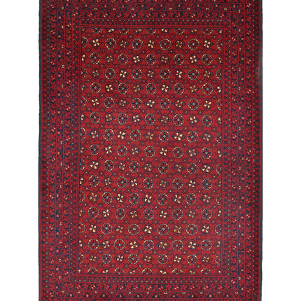 Afghan 3' 4" X 4' 10" Hand Knotted Wool Rug 3' 4" X 4' 10" (101 X 147) / Red / Wool