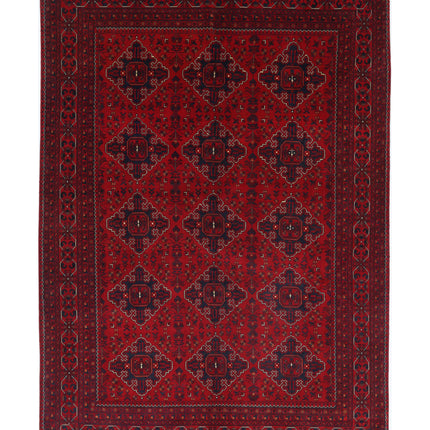 Afghan 6' 6" X 9' 4" Hand Knotted Wool Rug 6' 6" X 9' 4" (198 X 284) / Red / Wool