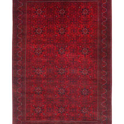 Afghan 6' 6" X 9' 7" Hand Knotted Wool Rug 6' 6" X 9' 7" (198 X 292) / Red / Wool