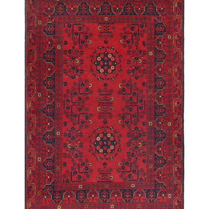 Afghan 3' 4" X 5' 0" Hand Knotted Wool Rug 3' 4" X 5' 0" (101 X 152) / Red / Wool