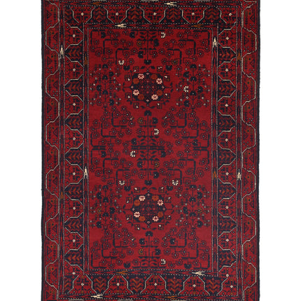 Afghan 3' 0" X 4' 10" Hand Knotted Wool Rug 3' 0" X 4' 10" (91 X 147) / Red / Wool