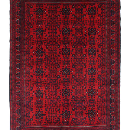 Afghan 6' 7" X 9' 4" Hand Knotted Wool Rug 6' 7" X 9' 4" (201 X 284) / Red / Wool