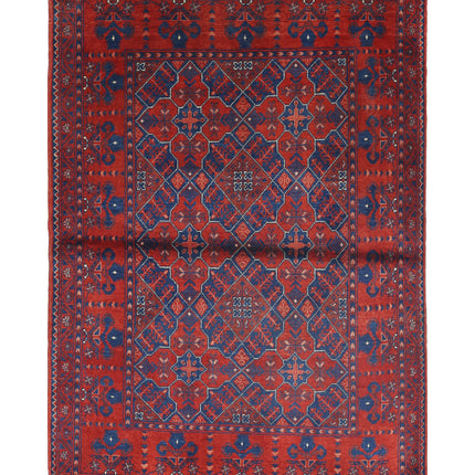 Afghan 3' 4" X 5' 0" Hand Knotted Wool Rug 3' 4" X 5' 0" (101 X 152) / Red / Wool