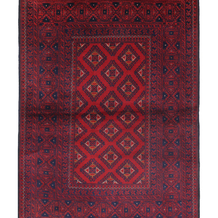 Afghan 3' 4" X 4' 10" Hand Knotted Wool Rug 3' 4" X 4' 10" (101 X 147) / Red / Wool