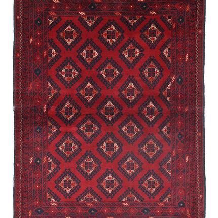 Afghan 3' 4" X 4' 7" Hand Knotted Wool Rug 3' 4" X 4' 7" (101 X 140) / Red / Wool
