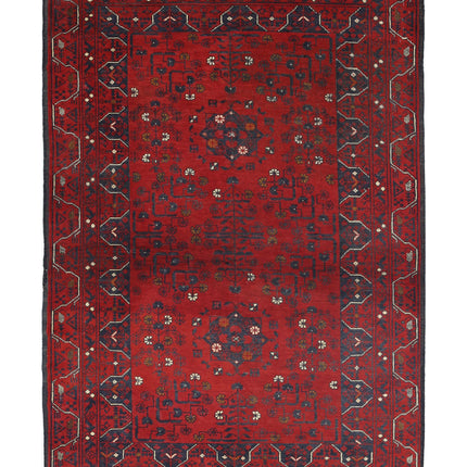 Afghan 3' 2" X 4' 9" Hand Knotted Wool Rug 3' 2" X 4' 9" (97 X 145) / Red / Wool