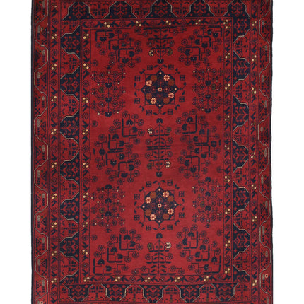 Afghan 3' 3" X 4' 9" Hand Knotted Wool Rug 3' 3" X 4' 9" (99 X 145) / Red / Wool