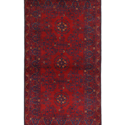 Afghan 3' 4" X 6' 6" Hand Knotted Wool Rug 3' 4" X 6' 6" (101 X 198) / Red / Wool