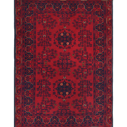 Afghan 3' 5" X 4' 9" Hand Knotted Wool Rug 3' 5" X 4' 9" (104 X 145) / Red / Wool