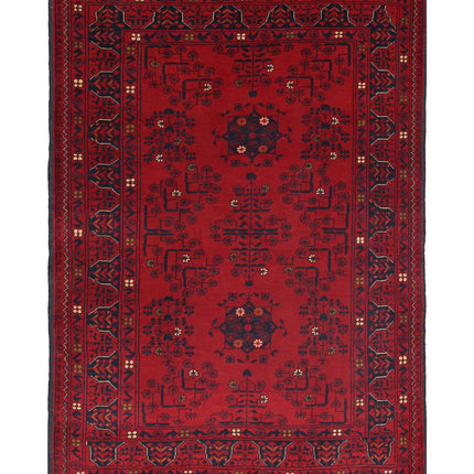 Afghan 3' 4" X 4' 7" Hand Knotted Wool Rug 3' 4" X 4' 7" (101 X 140) / Red / Wool