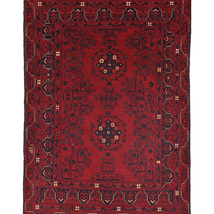 Afghan 3' 4" X 4' 10" Hand Knotted Wool Rug 3' 4" X 4' 10" (101 X 147) / Red / Wool