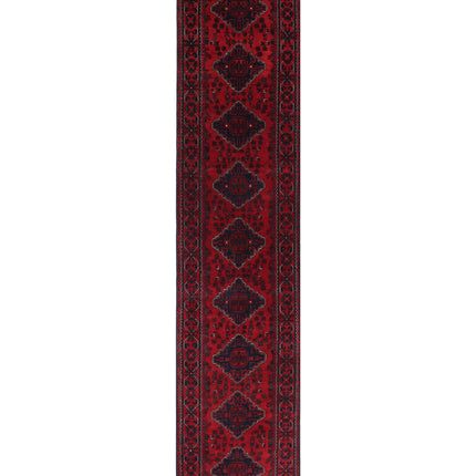 Afghan 2' 8" X 12' 1" Hand Knotted Wool Rug 2' 8" X 12' 1" (81 X 368) / Red / Wool