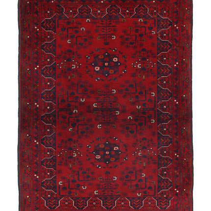 Afghan 3' 3" X 4' 9" Hand Knotted Wool Rug 3' 3" X 4' 9" (99 X 145) / Red / Wool