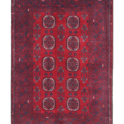 Afghan 3' 0" X 4' 2" Hand Knotted Wool Rug 3' 0" X 4' 2" (91 X 127) / Red / Wool