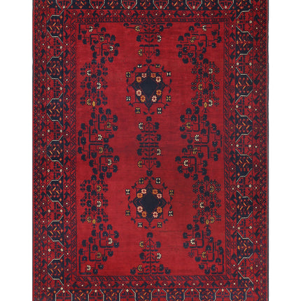 Afghan 3' 4" X 4' 10" Hand Knotted Wool Rug 3' 4" X 4' 10" (101 X 147) / Red / Wool