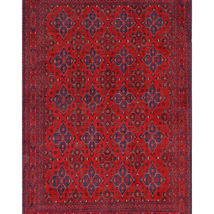 Afghan 6' 5" X 9' 8" Hand Knotted Wool Rug 6' 5" X 9' 8" (196 X 295) / Red / Wool