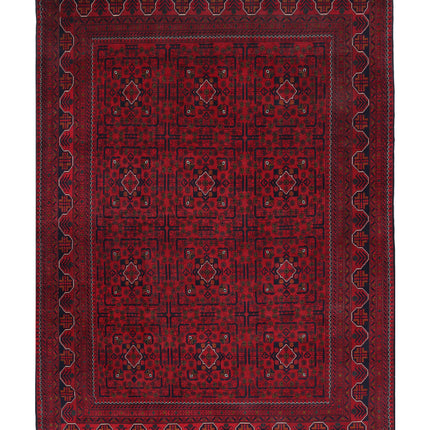 Afghan 6' 6" X 9' 1" Hand Knotted Wool Rug 6' 6" X 9' 1" (198 X 277) / Red / Wool