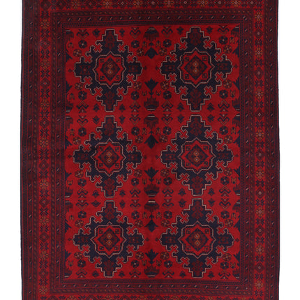 Afghan 5' 0" X 6' 8" Hand Knotted Wool Rug 5' 0" X 6' 8" (152 X 203) / Red / Wool