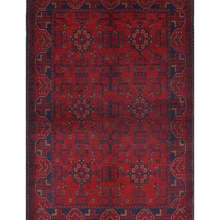 Afghan 4' 2" X 6' 4" Hand Knotted Wool Rug 4' 2" X 6' 4" (127 X 193) / Red / Wool