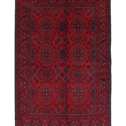 Afghan 4' 4" X 6' 7" Hand Knotted Wool Rug 4' 4" X 6' 7" (132 X 201) / Red / Wool