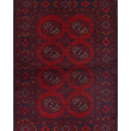 Afghan 3' 6" X 5' 0" Hand Knotted Wool Rug 3' 6" X 5' 0" (107 X 152) / Red / Wool