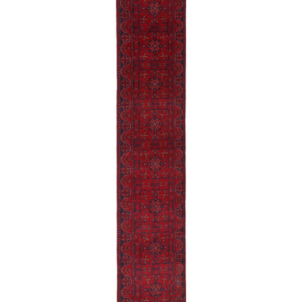 Afghan 2' 6" X 15' 11" Hand Knotted Wool Rug 2' 6" X 15' 11" (76 X 485) / Red / Wool