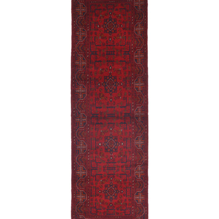 Afghan 2' 8" X 9' 7" Hand Knotted Wool Rug 2' 8" X 9' 7" (81 X 292) / Red / Wool