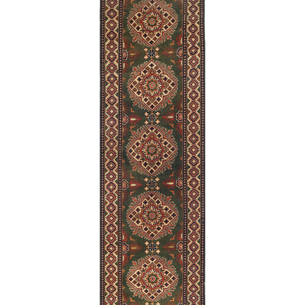 Afghan 2' 11" X 10' 2" Hand Knotted Wool Rug 2' 11" X 10' 2" (89 X 310) / Green / Wool