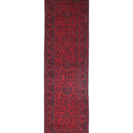 Afghan 2' 7" X 9' 5" Hand Knotted Wool Rug 2' 7" X 9' 5" (79 X 287) / Red / Wool