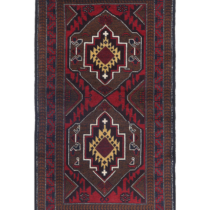 Baluch 2' 9" X 4' 11" Hand Knotted Wool Rug 2' 9" X 4' 11" (84 X 150) / Red / Wool