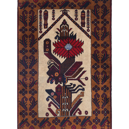 Baluch 3' 0" X 4' 9" Hand Knotted Wool Rug 3' 0" X 4' 9" (91 X 145) / Red / Wool